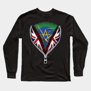 Ethiopian Flag  Ethiopia Flag zipped British Flag - Gift for Ethiopian From Ethiopia Long Sleeve T-Shirt